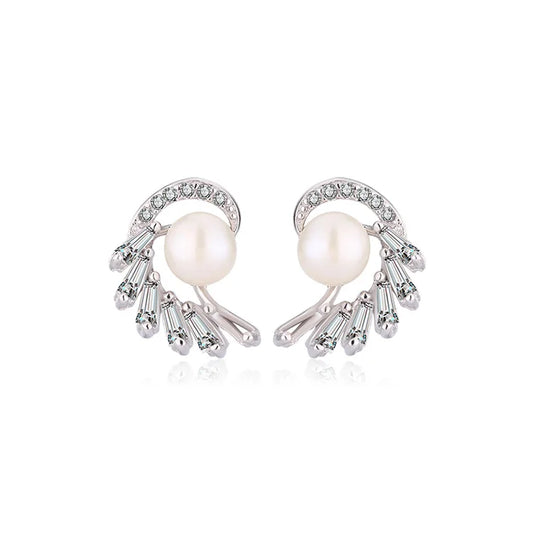 Zircon zirconia jewelry set fashion woman 925 silver pearl ring earring and pendant necklace set