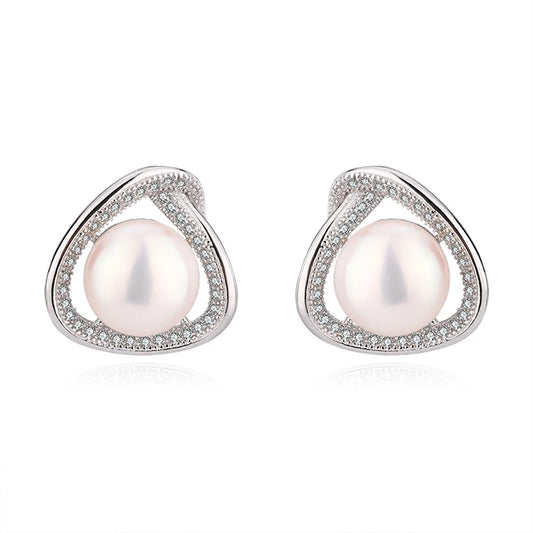 Wholesale Customized 925 Sterling Silver Rhodium Plated natural genuine freshwater pearl stud earring for  Wedding Party Gift