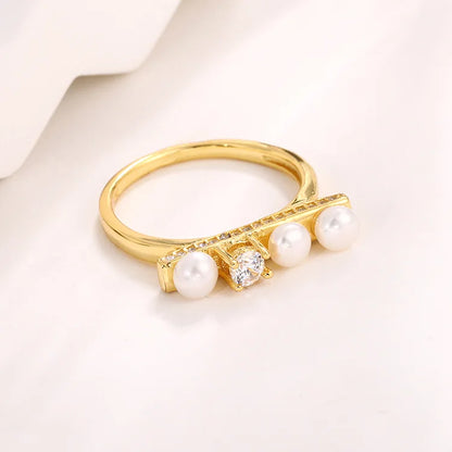 Ladies diamond gold plated sterling silver ring wedding ring with three pearls for women
