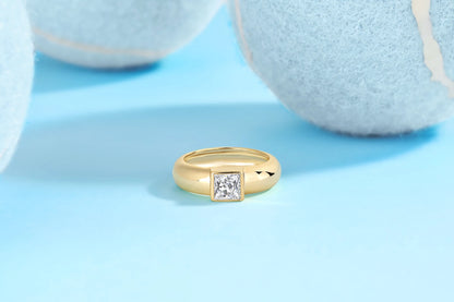 Gold-Plated S925 Silver Square Moissanite Ring - Elegant Statement Jewelry, Luxury Design, Perfect for Engagements