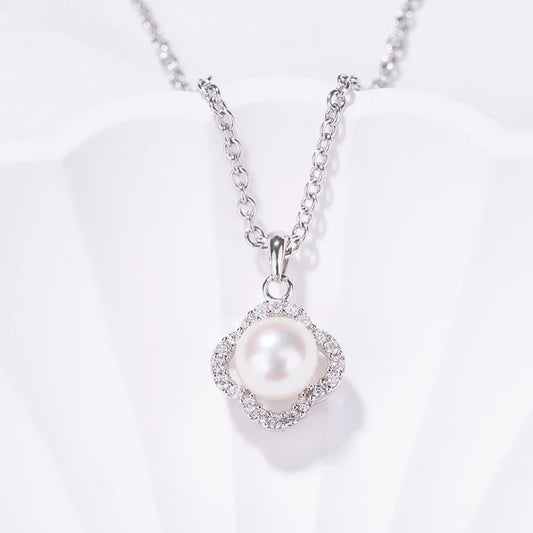 925 sterling silver love heart shape freshwater pearl drop pendant necklace with zircon diamond setting