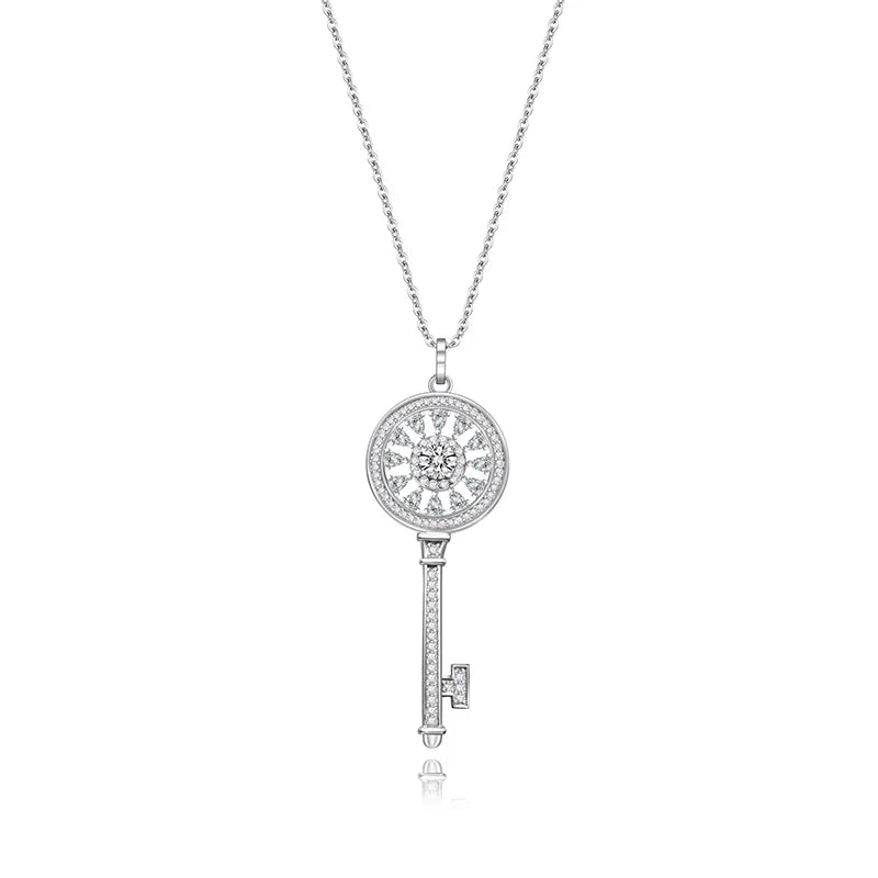 Jeweller Buy 0.5 Carat White Moissanite Diamond Key Shape Pendant S925 Sterling Silver Necklace with Link Chain for Gift