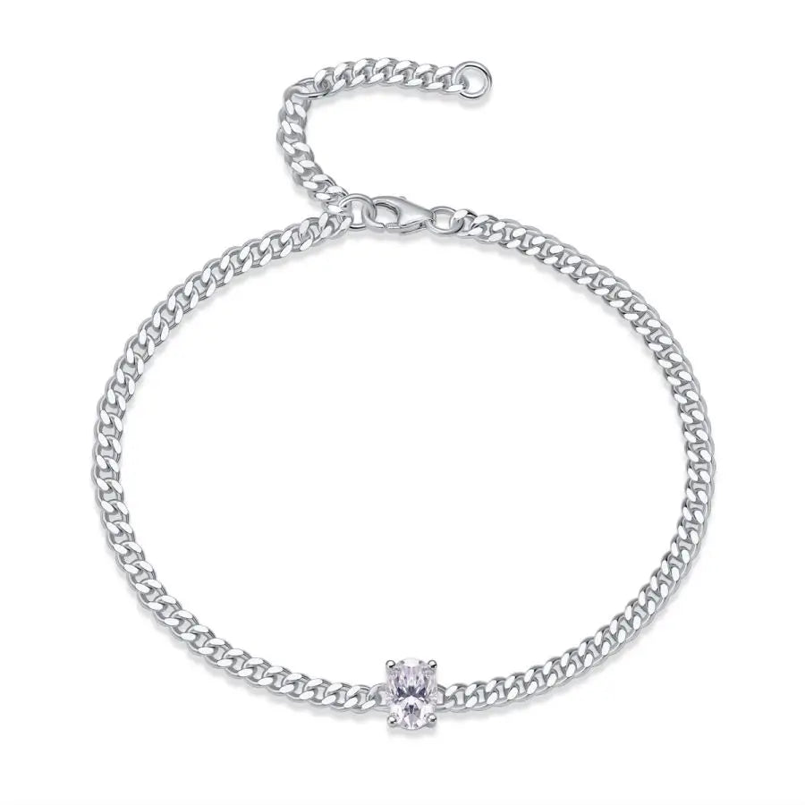 JEWELLER BUY Oval Moissanite Unisex Bracelet - Adjustable Hypoallergenic Nickel-Free Chain, Sparkling Gemstone Jewelry