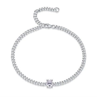 JEWELLER BUY Oval Moissanite Unisex Bracelet - Adjustable Hypoallergenic Nickel-Free Chain, Sparkling Gemstone Jewelry