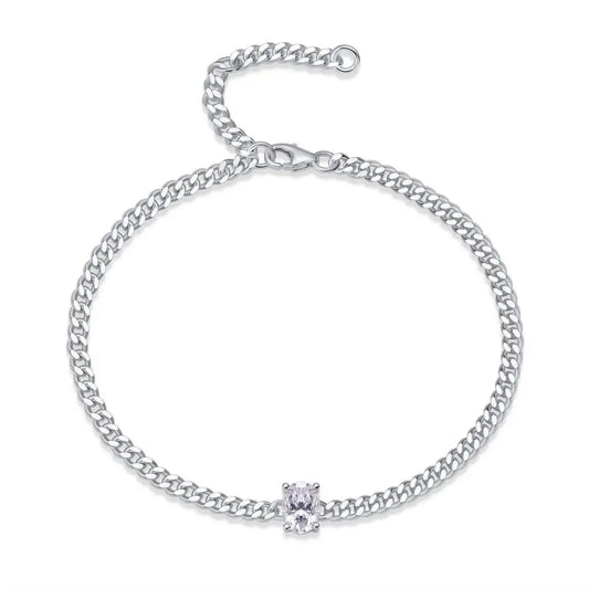 JEWELLER BUY Oval Moissanite Unisex Bracelet - Adjustable Hypoallergenic Nickel-Free Chain, Sparkling Gemstone Jewelry