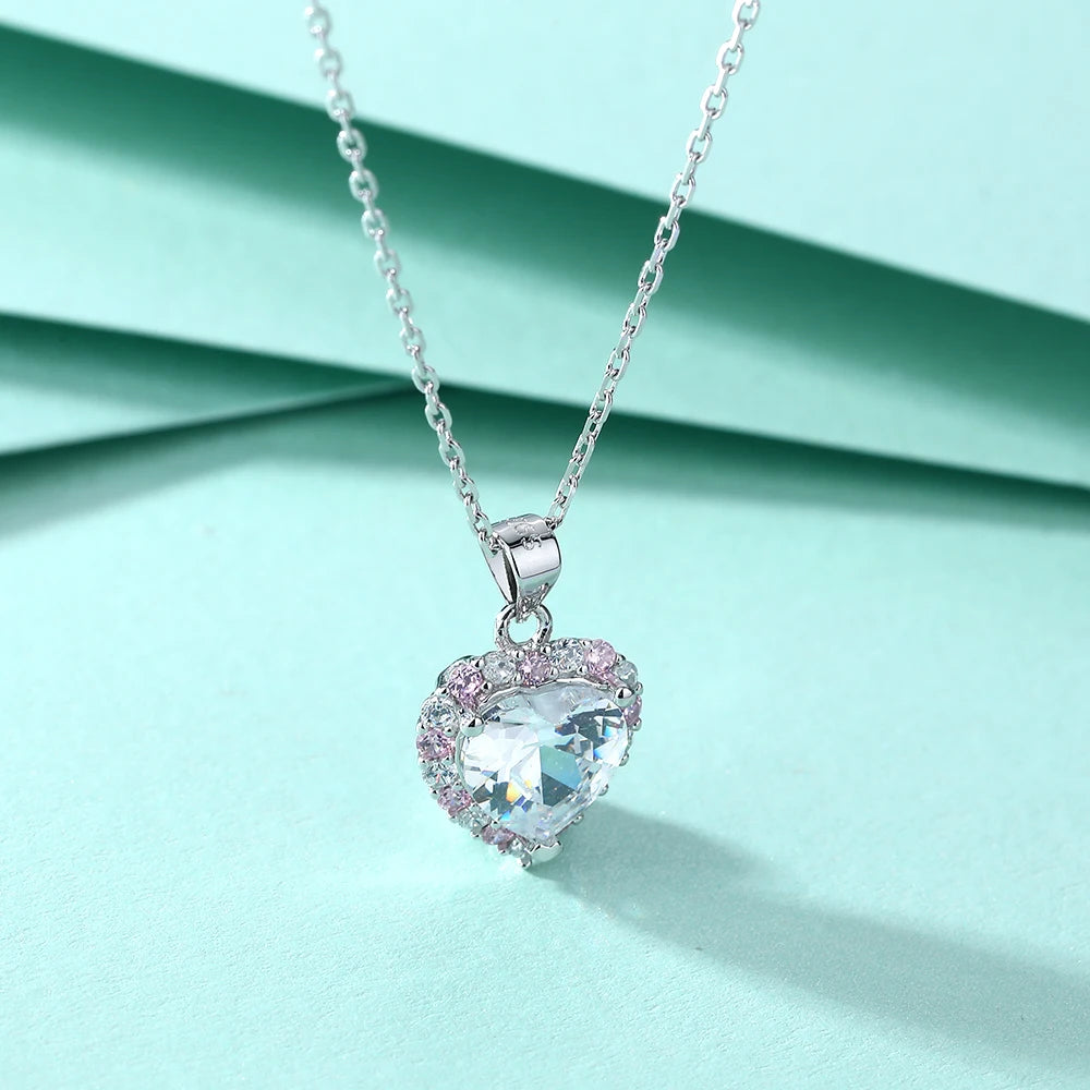 Silver Pendant Pink White Cubic Zirconia Jewelry Women 8*8mm Non Fading Pure Silver Necklaces for Women