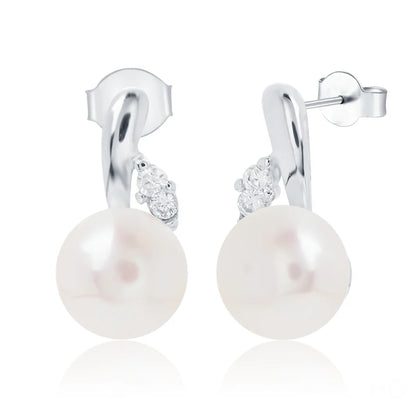 Fashion trending 925 sterling silver jewelry freshwater pearl simple stud women earrings with zircons