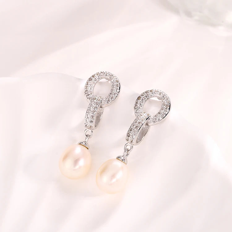 Customized 925 silver wholesale non tarnish natural pearl designers earrings cubic zirconia  plated gold jewelry for women