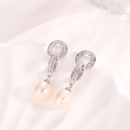 Customized 925 silver wholesale non tarnish natural pearl designers earrings cubic zirconia  plated gold jewelry for women