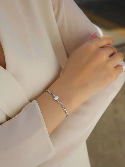 JEWELLER BUY Oval Moissanite Unisex Bracelet - Adjustable Hypoallergenic Nickel-Free Chain, Sparkling Gemstone Jewelry