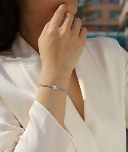JEWELLER BUY Oval Moissanite Unisex Bracelet - Adjustable Hypoallergenic Nickel-Free Chain, Sparkling Gemstone Jewelry