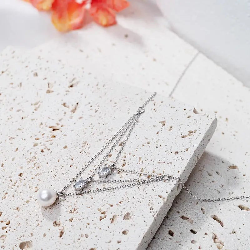 925 sterling silver women teardrop pearl charm drop pendant necklace with pearl pendant