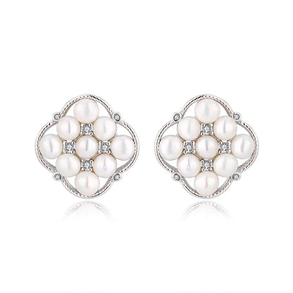 Custom real freshwater pearl Stud earrings luxury jewelry Cubic Zirconia Gold Plated Earrings for Women Wedding Party Gift