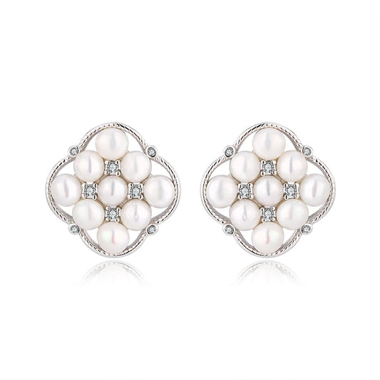 Custom real freshwater pearl Stud earrings luxury jewelry Cubic Zirconia Gold Plated Earrings for Women Wedding Party Gift