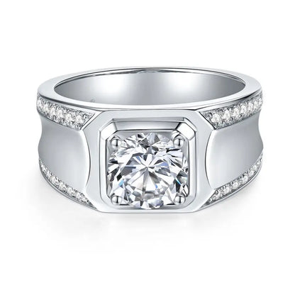 1/2 Carat Men's Moissanite Wedding Ring, 925 Sterling Silver, 1 Carat D Color VVS1 Clarity, Round Brilliant Cut Promise Ring