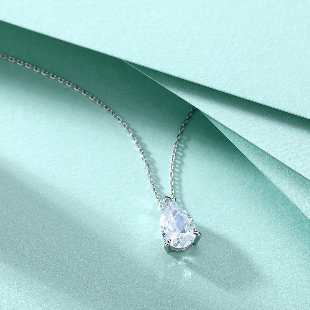 Silver Pendant Pear Shaped 8*12mm Cubic Zirconia Prong Setting Pure Silver Pendant Necklaces for Women