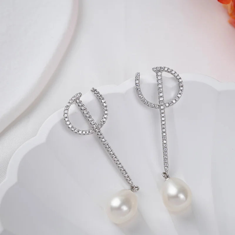 wholesale custom freshwater pearl fancy drop earrings 18k rose gold rhodium plated jewelry for women