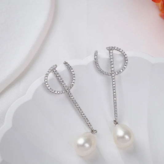 wholesale custom freshwater pearl fancy drop earrings 18k rose gold rhodium plated jewelry for women