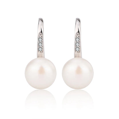 Fashion wedding bridal 925 sterling silver real freshwater cultured white pearl jewelry earrings