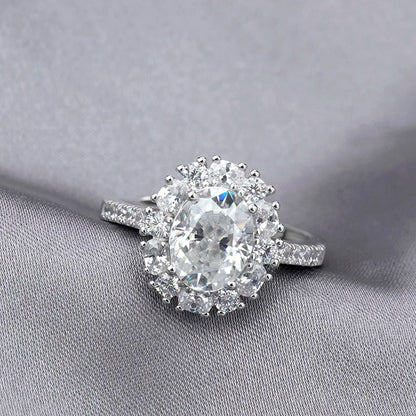 Jeweller Buy Blossom Round Ring with 2CT D VVS Oval Moissanite S925 Sterling Silver Trendy Wedding and Party Accessory