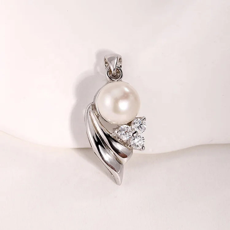 Custom logo fine fashion jewellery modern diamond 925 sterling silver freshwater pearl necklace pendants for pearl setting