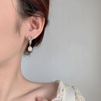 Customized 925 silver wholesale non tarnish natural pearl designers earrings cubic zirconia  plated gold jewelry for women