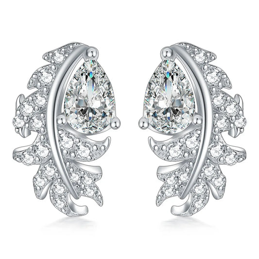 Cubic Zirconia Flower Stud Earrings Rhodium Plated Leaf Earrings Women 925 Silver Small Stud Earrings