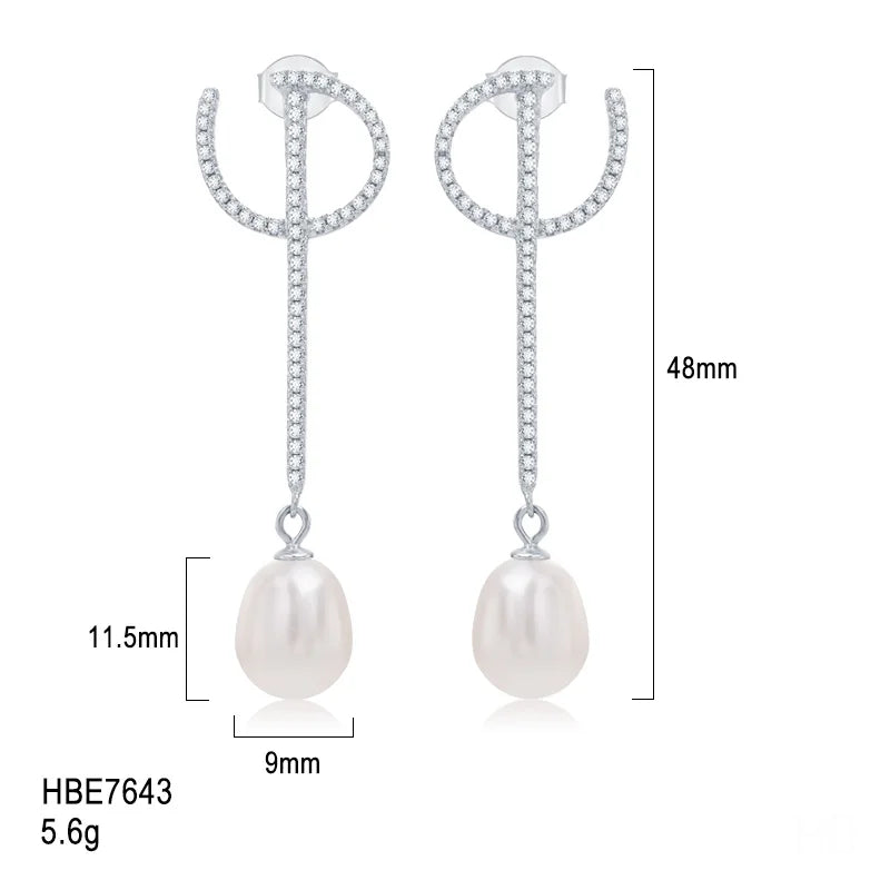 wholesale custom freshwater pearl fancy drop earrings 18k rose gold rhodium plated jewelry for women