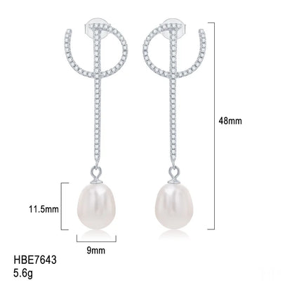 wholesale custom freshwater pearl fancy drop earrings 18k rose gold rhodium plated jewelry for women