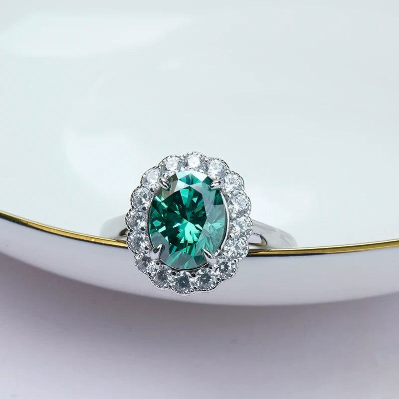 Jeweller Buy Classic Gemstone Ring in Green Oval Moissanite Fine Jewelry 925 Sterling Silver