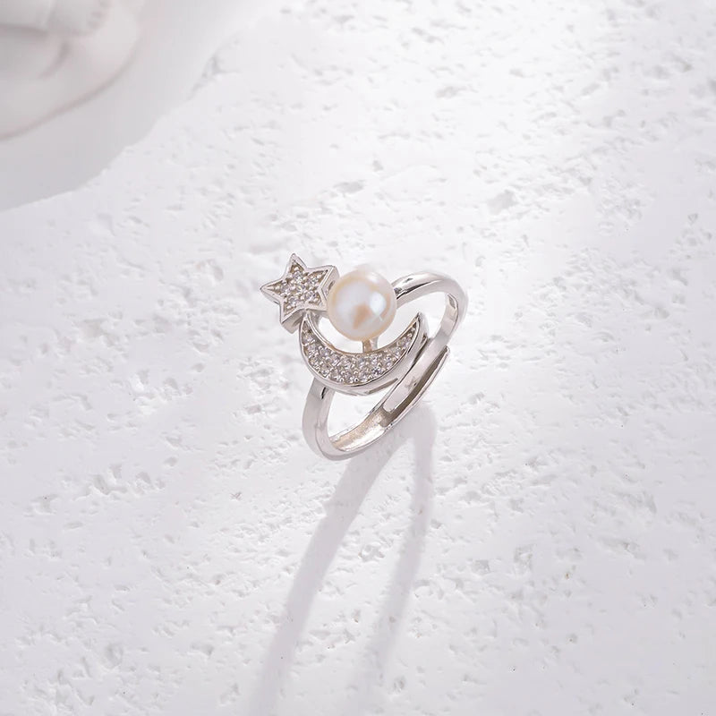 Fashionable 925 silver jewelry set, pearl jewelry, earrings, rings, necklaces, perfect for various occasions such as weddings.