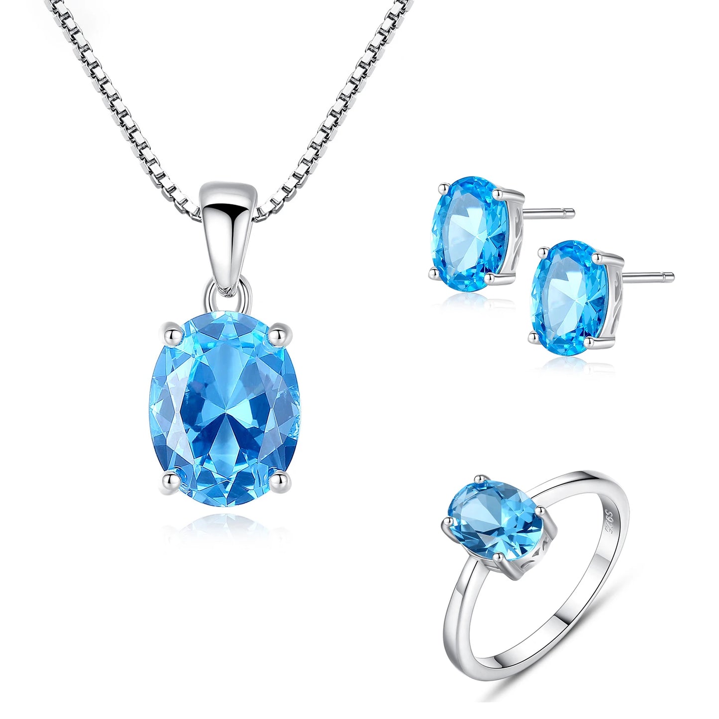 Silver Jewelry Set Women Jewelry Colorful Stone Ring Necklace Earring Non Tarnish Gold Plated Jewelry Sets
