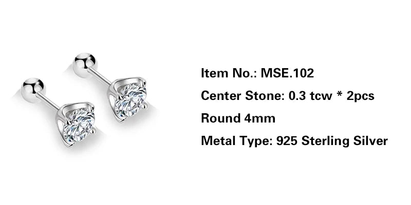 Jeweller Buy Hot Sale 925 Sterling Silver Four Claw Moissanite Diamond Stud Earrings Cute round Studs