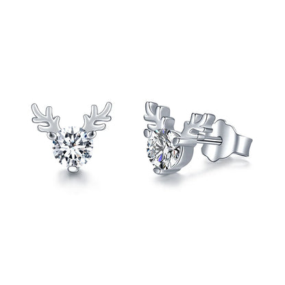 Jeweller Buy Cute Deer Horn Shape Earrings 925 Sterling Silver Round Brilliant Cut Moissanite Diamond Stud