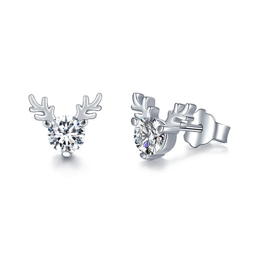 Jeweller Buy Cute Deer Horn Shape Earrings 925 Sterling Silver Round Brilliant Cut Moissanite Diamond Stud