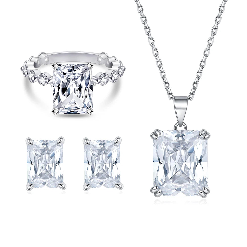 Silver Jewelry Set Women Jewelry Colorful Stone Ring Necklace Earring Non Tarnish Gold Plated Jewelry Sets