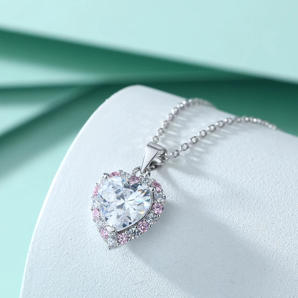 Silver Pendant Pink White Cubic Zirconia Jewelry Women 8*8mm Non Fading Pure Silver Necklaces for Women