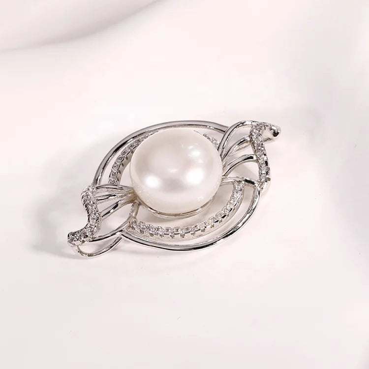 Custom made jewelry 925 sterling silver diamond round circle single pearl necklace pendants for chains