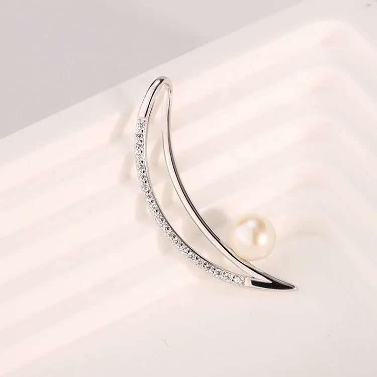Custom diamond crescent moon 925 sterling silver freshwater pearl long pendant necklace