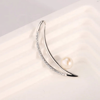 Custom diamond crescent moon 925 sterling silver freshwater pearl long pendant necklace