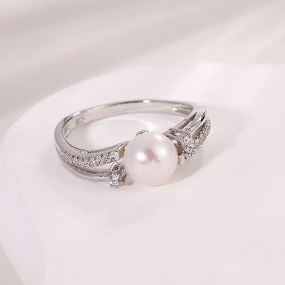 Pearl inlaid fashion jewelry mossanite 925 sterling silver finger ring for women