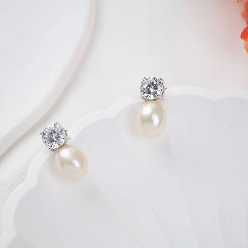 Hot Selling trendy s925 sterling silver Rhodium plated jewelry  natural genuine pearl earrings for Weddings Gifts