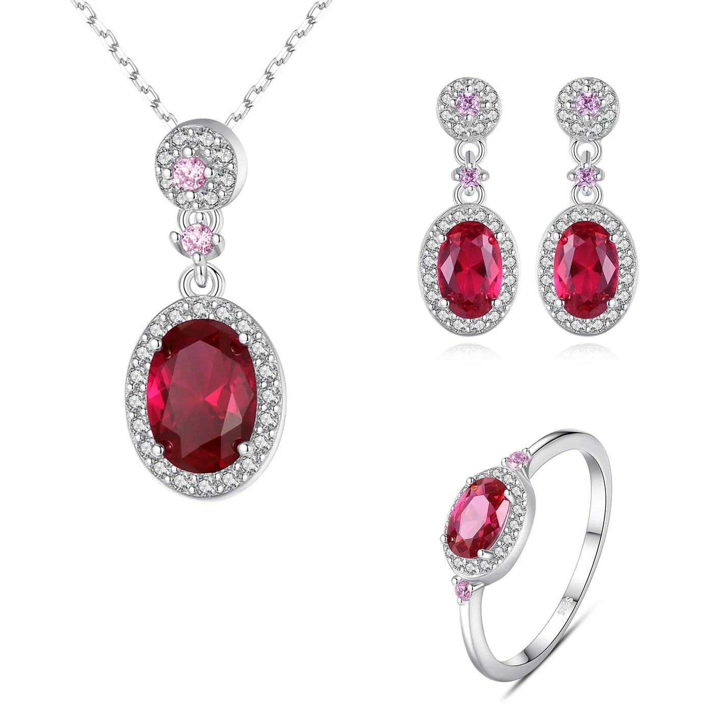 Silver Jewelry Set Women Jewelry Colorful Stone Ring Necklace Earring Non Tarnish Gold Plated Jewelry Sets
