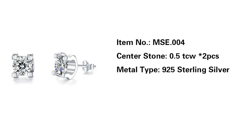 Jeweller Buy Luxury 925 Sterling Silver Stud Earrings VVS Moissanite Round Brilliant Cut Diamond Fashion Jewelry