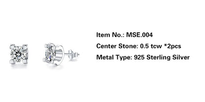 Jeweller Buy Luxury 925 Sterling Silver Stud Earrings VVS Moissanite Round Brilliant Cut Diamond Fashion Jewelry