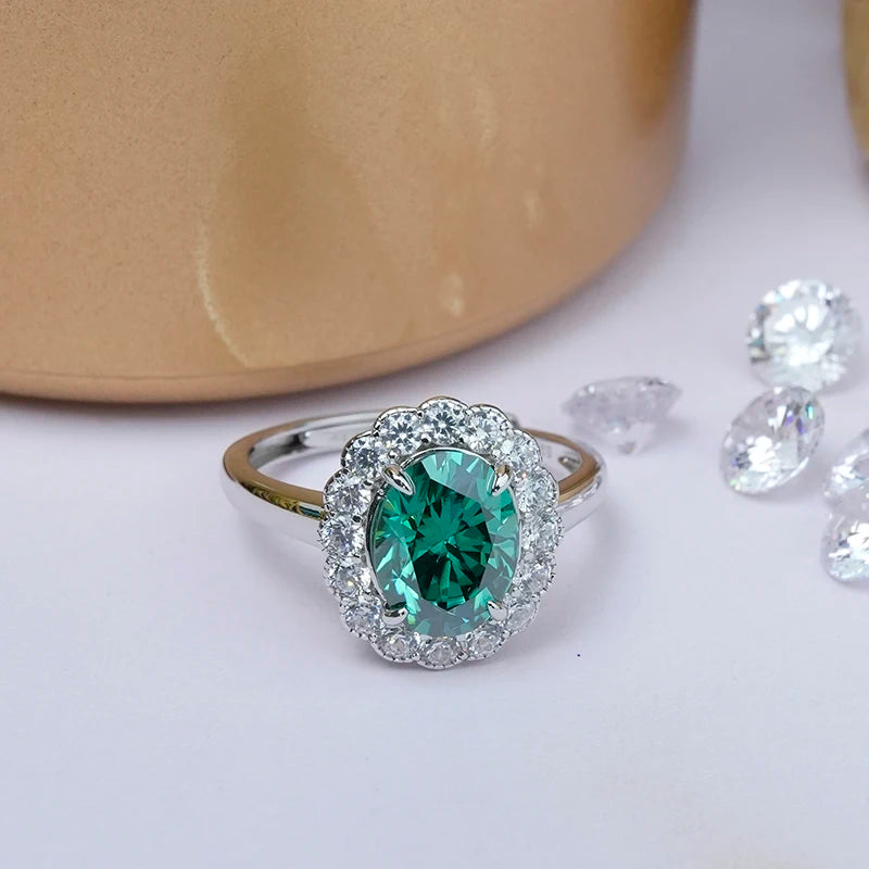 Jeweller Buy Classic Gemstone Ring in Green Oval Moissanite Fine Jewelry 925 Sterling Silver