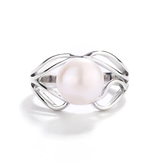 Best price personalized custom unique dainty 925 silver big freshwater pearl ring with white pearl
