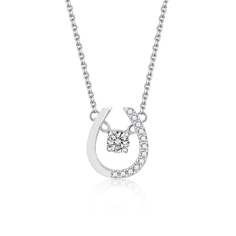 Jeweller Buy 925 Sterling Silver U-Shaped Pendant with Moissanite Diamond Trendy Link Chain Necklace