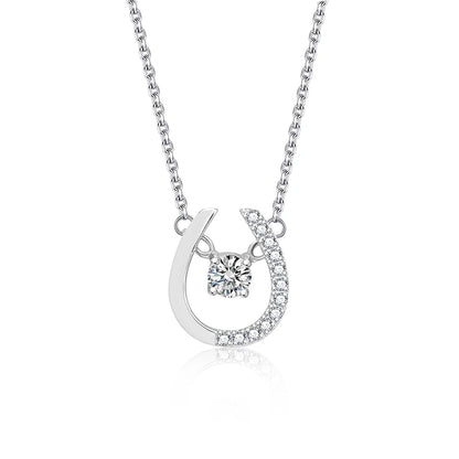 Jeweller Buy 925 Sterling Silver U-Shaped Pendant with Moissanite Diamond Trendy Link Chain Necklace