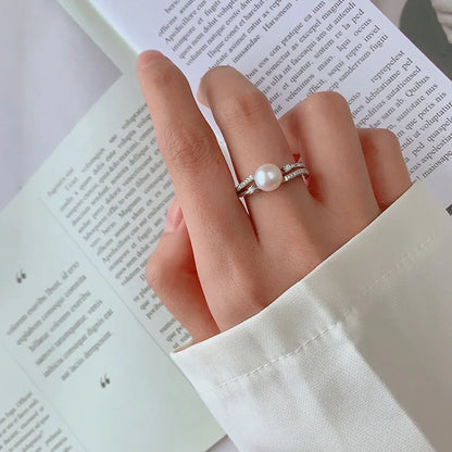 Pearl inlaid fashion jewelry mossanite 925 sterling silver finger ring for women